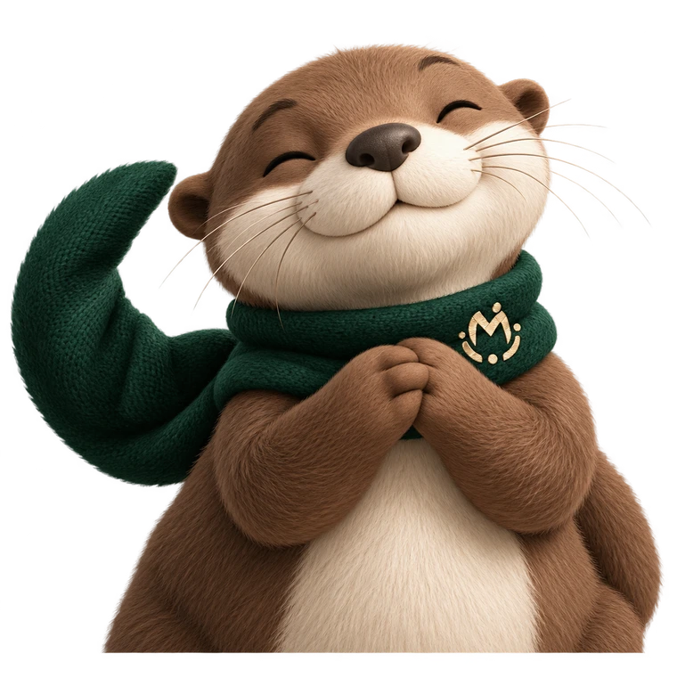 Otto the otter wearing his green MOAI scarf